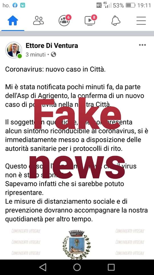 Fake-News Canicattì Covid 19, Fake-News Canicattì