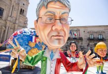 Caricatura del premier Gentiloni, realizzata in occasione del G7