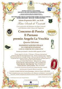 Canicattì, sabato 26 gennaio la finale del Concorso di poesia “Il Parnaso – Premio Angelo La Vecchia” Canicattì, sabato 26 gennaio la finale del Concorso di poesia “Il Parnaso – Premio Angelo La Vecchia”