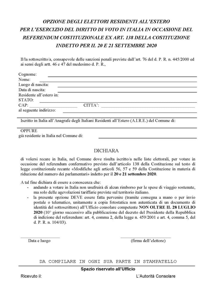 Canicattì, referendum costituzionale: pronto il modulo per chi risiede all'estero Canicattì, referendum costituzionale: pronto il modulo per chi risiede all'estero