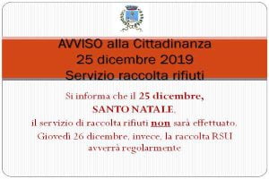 Canicattì, festività natalizie: servizio di raccolta rifiuti sospeso per giorno 25 Dicembre