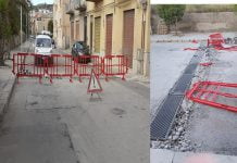 Canicattì, via Enrico Toti: vandali distruggono le transenne inserite per la sistemazioen delle caditoie