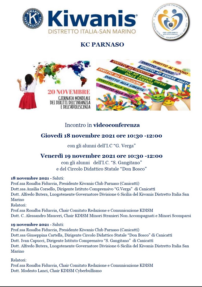 Canicattì, il Kiwanis in videoconferenza incontra gli alunni delle scuole della città per celebrare la Giornata mondiale per i Diritti dell’Infanzia Canicattì, il Kiwanis in videoconferenza incontra gli alunni delle scuole della città per celebrare la Giornata mondiale per i Diritti dell’Infanzia