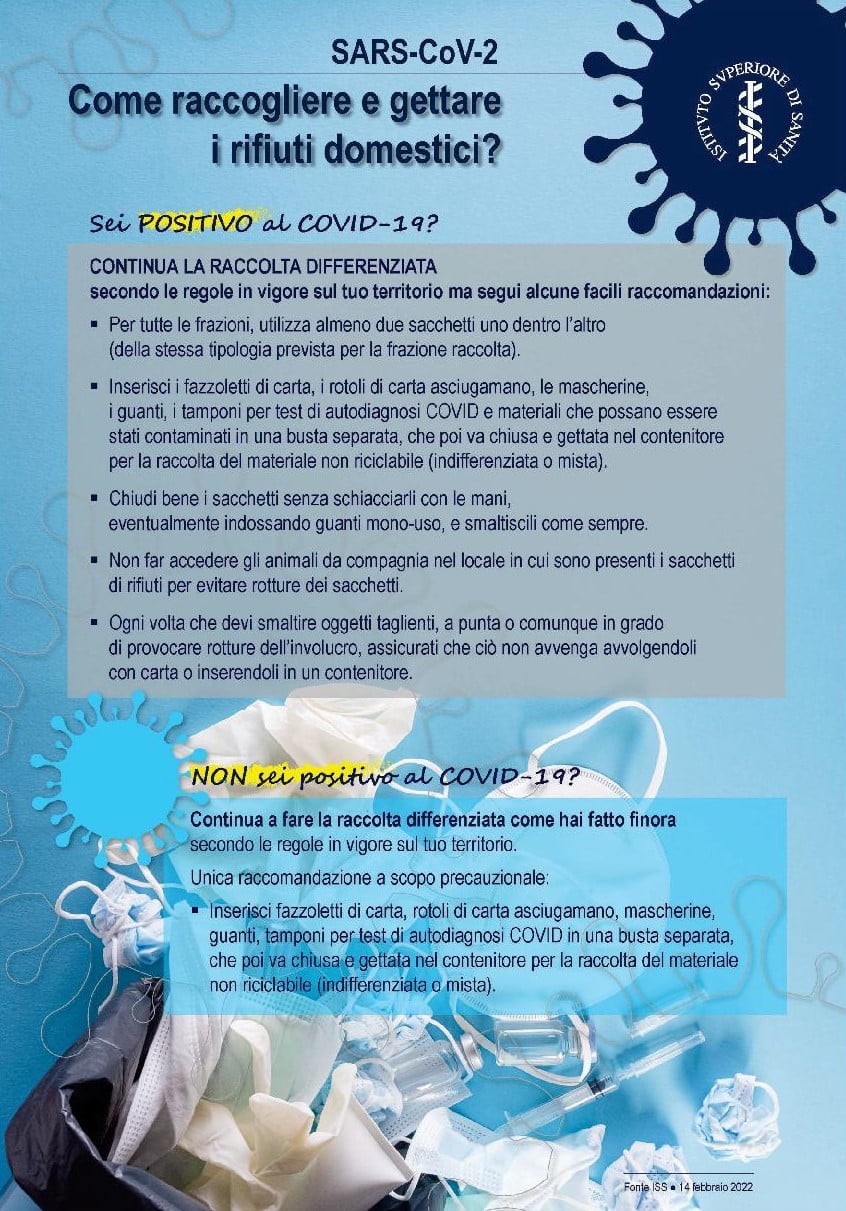 Nuove disposizioni dell'Istituto Superiore di Sanità sulla gestione dei rifiuti urbani associata al virus SARS-CoV-2 Nuove disposizioni dell'Istituto Superiore di Sanità sulla gestione dei rifiuti urbani associata al virus SARS-CoV-2