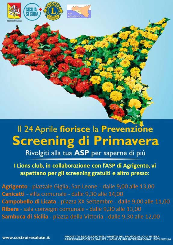 Prevenzione, screening ed informazione: l’ASP di Agrigento scende in campo con diverse azioni il 24 ed il 26 aprile prossimi Prevenzione, screening ed informazione: l’ASP di Agrigento scende in campo con diverse azioni il 24 ed il 26 aprile prossimi