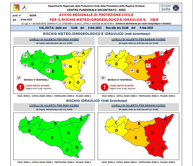 Sicilia, meteo: Giovedì 9 Febbraio allerta meteo gialla, arancione e rossa, scuole chiuse a Canicattì. Sicilia, meteo: Giovedì 9 Febbraio allerta meteo gialla, arancione e rossa, scuole chiuse a Canicattì.